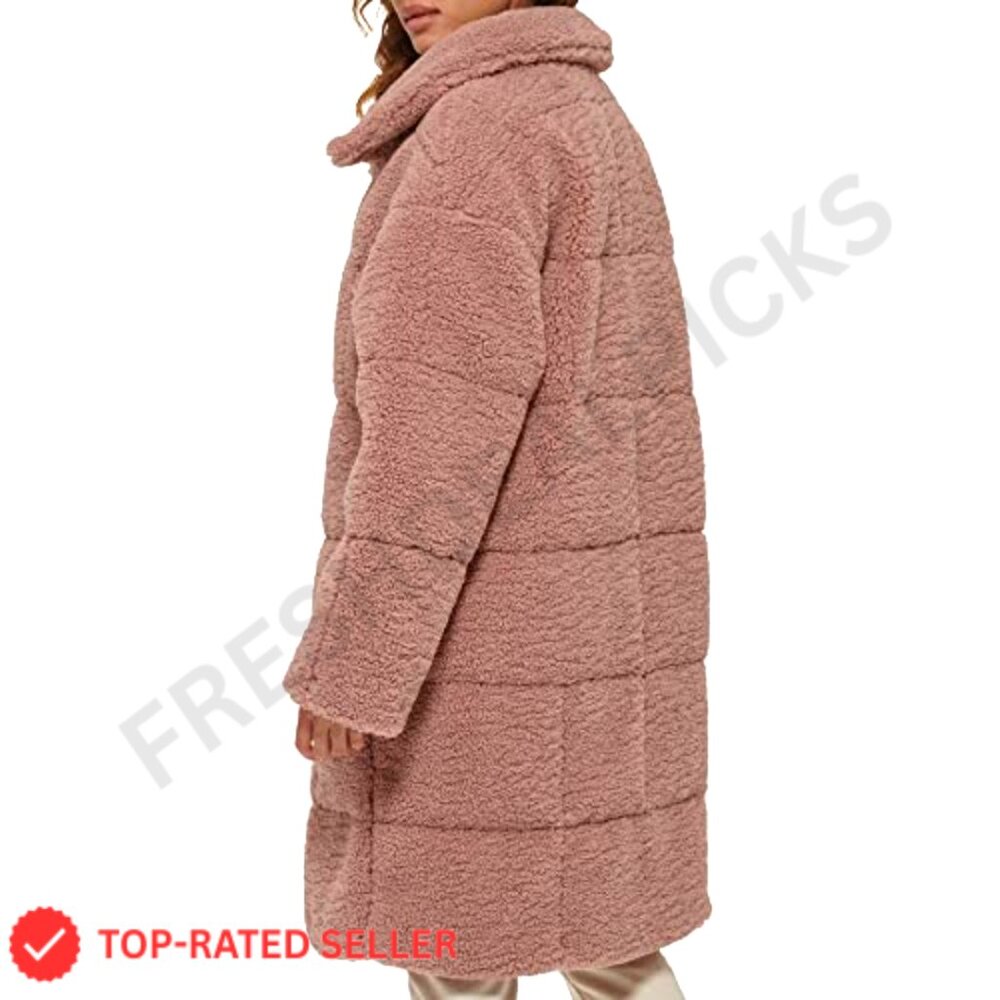 Quilted Teddy Coat Long Sherpa Oversized Chic Y2K Retro Outerwear - Picture 2 of 7